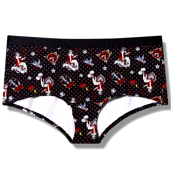 ♥️NWT VINTAGE TORRID BOYSHORT PANTY LOVERS TATTOO HEART PINUP PRINT SIZE 2X - Picture 7 of 10